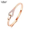 Lokaer Trendy Clay Pave Setting Crystal Geometry Charm Bangle for Women Bohemia Stainless Steel Party Bracelet B21041 Q0717