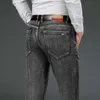 Herbst Herbst Mode Jeans Klassische Massivfarbe Business Casual Denim Hosen Mittleren Alter Stretch Lose Gerade Hose 210531
