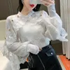 Spring Crochet Lace Blouse Women Casual Chic Floral Ladies Office Shirt Tops White Apricot Long Sleeve Blusas 13025 210521