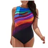 Women's Swimwear One Piece Bikini Fashion Conservative Gradient Striped Print Swimsuits Female Sexy Bodycon Beachwear Bathing Suits #Y