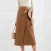 Vintage Bow Slips PU Läder Kjolar Kvinnor Streetwear Kvinna Casual High Waisted Midi Skirt Faldas Mujer 210521