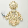 Bebê menina Bodysuits Pop Decote Long Sleeves One Piece Flores Bodysuit Doce rasteja Roupas Romper 210429