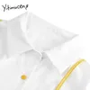 Yitimuceng patchwork nep 2 stuks asymmetrische jurken vrouwen witte lente vierkante kraag single breasted office lady 210601