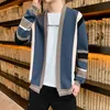 Höst Vinter Brand Fashion Stickad Mäns Kardigan Tröja Svart Koreansk Casual Coats Jacket Mens Kläder Drop 210909