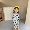 Flickor Jumpsuit Sommar Kortärmad Polka Dot Tryckta lösa byxor Koreanska Toddler Kids Palysuit 210611