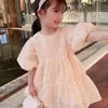 Summer Girls Dress Sweet Style Plaid Light Color Puff Sleeve Princess Baby Kids Clothes Children'S Clothing 210625