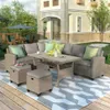 US STOCK U_STYLE Patio Furniture Sets 5 Piece Outdoor Conversation Set Dining Table Chair with Ottoman and Throw Pillows a15 a43 a29