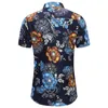 45KG120KG SUMMER Nya mode Mens Kort ärmblommor Skjorta Button Down Red Blue Floral Hawaiian Shirts 4xl 5xl 6xl 7xl 210412