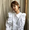 Nomikuma Korean Single Breasted Stand Neck Blouse Shirt Ruffle Patchwork Long Sleeve Blusas Femme Autumn Sweet Doll Shirt 6C150 210427