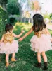 Robes à fleurs pour filles, col en bijou, sans manches, fleurs faites à la main, vêtements de cérémonie pour enfants, en Tulle à paillettes, pour mariage, 2021