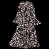 長袖のVネックフラワープリントドレス秋のオールマッチ韓国語バージョンの腰と薄いフリルスカートUK054 210507