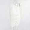 Elegante Trendy Chic All White Off Spalla Abiti a maniche lunghe per le donne Festa serale e Wedding Side Bandage Ladies Dress 210525