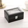 Watch Boxes & Cases Box Small 3 Slot Mens Black Leather Display Glass Top Jewelry Case Organizer Storage BoxWatch Hele22