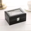 Titta på rutor Fall Box Small 3 Slot Mens Black Leather Display Glass Top Jewely Case Organizer Storage BoxWatch Hele22