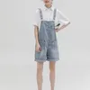 Women Summer Korea Breastplates Loose High Waist Pocket Cowboy Rompers Playsuits Preppy Style Crimping Straight 210428
