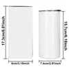 Sublimation Straight Tumblers Blanks 12 15 20 oz Stainless Steel Car Cups Tumbler Travel Mugs Insulated Water Bottle ZYY962