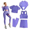 Outfit Yoga 5szt Bez Szwu Kobiet Zestaw Workout Sportowa Siłownia Odzież Fitness Z Długim Rękawem Crop Top Solid High Paist Legginsy Garnitury Sportowe