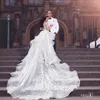 Lussuoso abito da sposa in cristallo con strass Collo alto Perline Applique Maniche lunghe Abito da sposa a sirena Splendido abito da sposa Dubai Overskirt