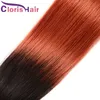 Burnt Orange Colored Straight Human Hair Bundles Malaysian Virgin Weave 3pcs Deals Soft Ombre Extensions 1B 350 Dark Roots Double Machine Weft