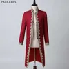 Men's Luxury Red Steampunk Victorian Tuxedo Coat with Vest Medieval Cosplay Costume Male Pirate Viking Renaissance Long Uniform 210522