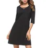 Nice-forever Causal Black Color with Strips Dresses Straight Shift Loose Women Dress btyT018 210419