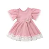 Kids Baby Girls clothes Lace Princess round neck short sleeve Geometry Toddler cotton casual newborn Party Dresses one pieces Q0716