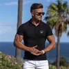 Maglietta da palestra Maglietta da uomo per allenamento fitness Polo lavorata a maglia Maglietta da allenamento per bodybuilding maschile Maglietta estiva casual Solid Tops Abbigliamento 210421