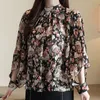 Herfst Lange Floral Stand Collar Bat Sleeve Blouses en Dameskleding Elegante Vrouwelijke Tops Blusa 8281 50 210415