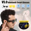 Bluetooth glasögon hörlurar smart 5,0 stereo trådlöst stereo hifi singel hörlurar sport solglasögon - svart
