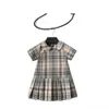 2021 New Kids Designer Clothes Plaid Dresses Princess Party Pleated Dress for Teenage Girls Birthday Wholesale Summer Clothing Q0716