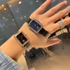 Märke Klockor Kvinnor Tjej Kristall Rektangel Stil Metall Stål Band Quartz Armbandsur CHA37