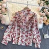 Style Chiffon Puff Sleeve Shirt Women's Spring Clothes Female Sweet Fungus Blusa Pressed Floral Bluose C219 210506