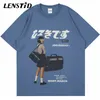 Ленстид Летние мужчины с коротким рукавом футболка хип-хоп японская девушка печати футболка уличная одежда Harajuku повседневная хлопчатобумажная свободная топ футболки 210707