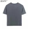 Zevity Women Basic o Neck Kortärmad Tvätt Effekt Casual Slim T-shirt Kvinna Chic Skönhet Skriv ut Sommar Toppar T693 210603