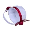 White Wedding Basket Pillow Set with Red Satin Rose Bowknot Ring Bearer Pillows and Bride Flower Girl Baskets H-5663