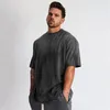 Marca Ginásios Roupas Fitness Oversized Camiseta Homens Hip Hop Streetwear Loose Curto Manga T-shirt Muscle Muscle Tshirt 210421