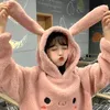 Loose Bunny Ear Hoodies For Women Warm Långärmad Söt Kawaii Kaninväska Hooded Kvinna Höst Vinter Söt Sweatshirt 210927