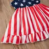 FOCUSNORM Independence Day Summer Girls Dress Sleeveless Star & Stripe Print Square Collar Bowknot A-Line Sundress 1-5Y Q0716