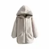Mode manteau en peluche femmes hiver imitation Rex fourrure de lapin herbe lâche longueur moyenne à capuche épaissi manteau 210910
