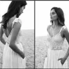 2 Piece Lace Boho Wedding Dress 2021 Spaghetti Neck Beads Backless Bride Gowns Sweep Train Beach Chiffon Wedding Dress