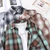 HSA Autumn Spring Plaid Flanel Shirt Dames Blouses en Tops Retro Cotton Lady Loose Outwear Korean Tops Femme 210716