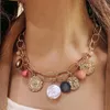 Boho Statement Gold Color Big Chains Baroque Pearls Portrait Shell Pendant Collier pour femmes Colliers de plage Filles Chokers5857766