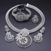 Women Silver Plated Necklace Bracelet Jewelry Sets Crystal Earrings Ring Classic Wedding Flower Jewellry Set for Bride