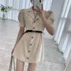 Casual Dresses Alien Kitty Apricot Puff Sleeves Plus Size Mini Dress With Sashes 2021 Loose A-Line Slim Vintage Office Lady Robe Femme Prom