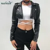 SUCHCUTE PU Leather Coats For Women Jacket With Zipper Casaco Feminino Korean Style Modis Black Autumn Harajuku Coat Female 210914