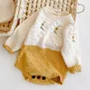 Pagliaccetti da bambina primaverili a maniche lunghe in maglia di girasole ricamano abiti nati in autunno 210816
