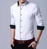 QISHA Mens Shirt Long Sleeve Business Smart Casual Solid Color Twill Male Clothing Slim Professional Gray Social Man Shirt 210609