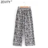 Kobiety Vintage Zebra Paski Drukuj Szerokie Spodnie Nogi Kobiet Elastyczna Talia Dorywczo Kostki Długość Spodnie Pantalones Mujer P979 210416