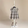 2021 패션 새로운 격자 무늬 소녀 여름 드레스 코튼 스트라이프 아기 아이들 짧은 소매 드레스 어린 소녀 옷 Q0716
