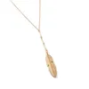 Enkel guld hänge fjäder halsband för kvinnor vintage lång tröja kedja blad kvinnlig collier femme krage smycken